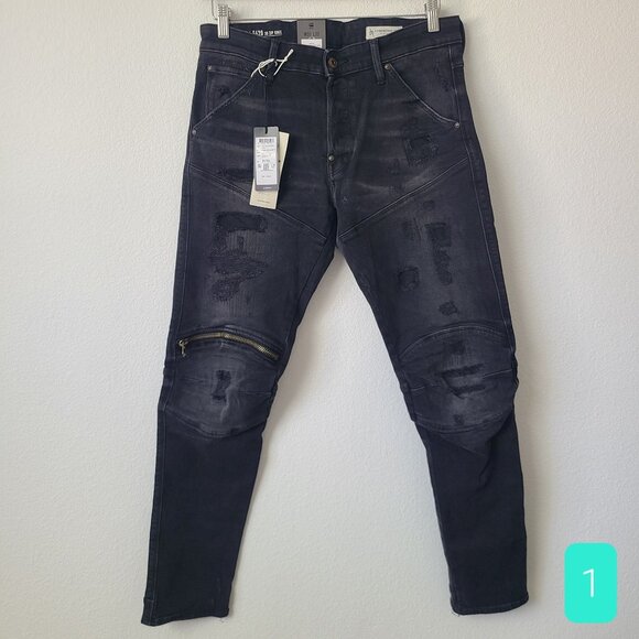 G-Star RAW 5620 3D Zip Knee Skinny Distressed Jeans Size 31x32 Black #1